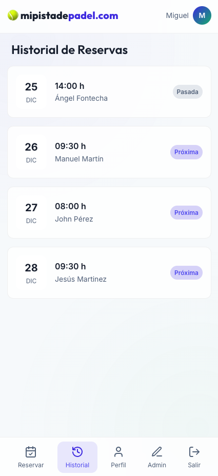 Historial de Reservas